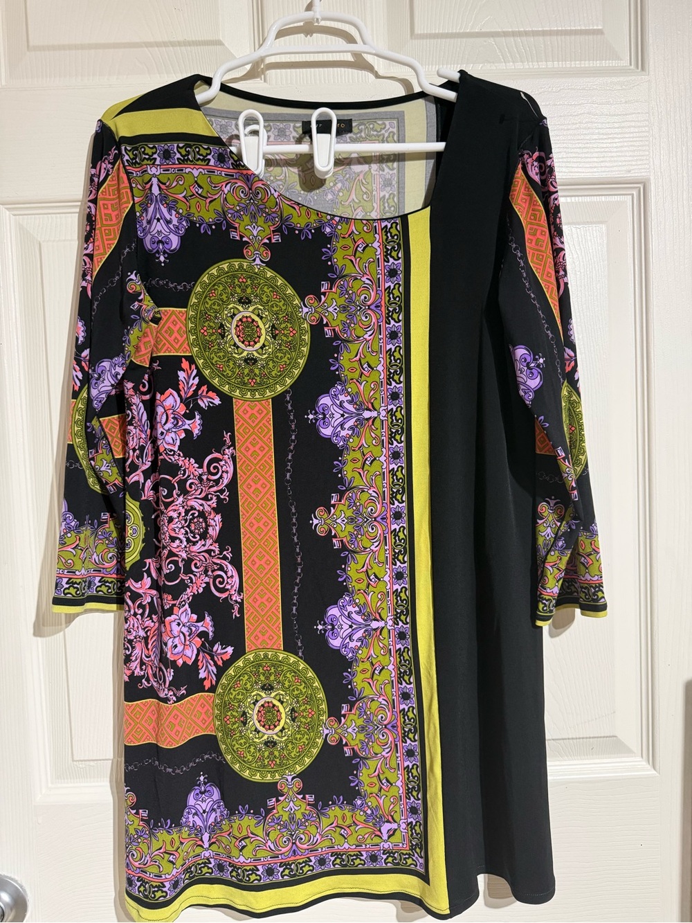 Eva Varro  Womens XL Baroque Medallion Art  3/4 Sleeve Tunic Dress